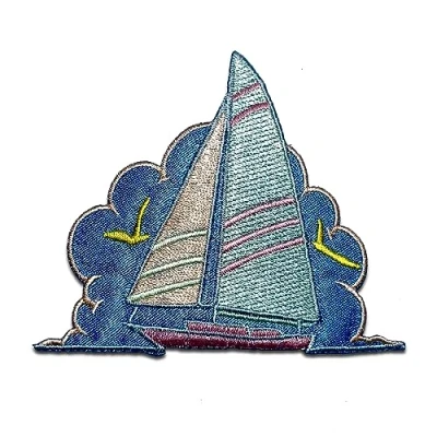 Imagen de Barco Velero Parches Termoadhesivos Bordados Aplique Para Ropa, Tamaño: 7 x 8,5 cm