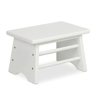 Imagen de Relaxdays Taburete Bajo Bambú, Resiste hasta 100 kg, Reposapiés Resistente, 20 x 33 21,5 cm, Banqueta Baño, Blanco