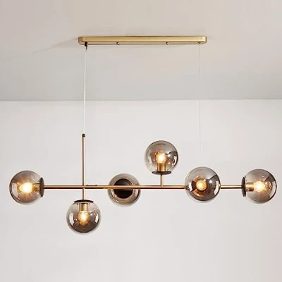 Imagen de KSHSAA Lámpara colgante de cristal 6 luces bola moderna techo interior Sala estar Comedor Restaurante Luz suspensión altura ajustable Decoración