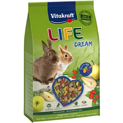 Imagen de Vitakraft Life Dream Alimento para Conejos Enanos, Pera, Manzana, Rosa mosqueta, Ayuda a la digestión y abrasión Dental, sin azúcar añadido (1 x 1,8 kg)