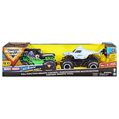 Imagen de Monster Jam, Amazon Exclusive Official Grave Digger Vs. Megalodon Racing Rivals Camiones de Control Remoto, Escala 1:24 (Solo Disponible en Amazon)
