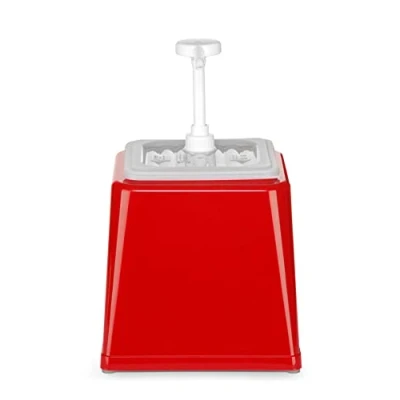 Imagen de HENDI Dispensador de salsas con bomba, dosificadores condimentos, reutilizable, libre BPA, capacidad: 2,5 L, dosificación: 20 ml, 230x210x(H)327mm, rojo, ABS, polipropileno