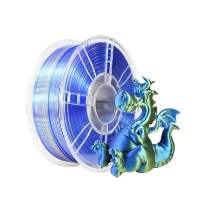 Imagen de iBOSS filamento de impresora 3D PLA PLUS, PLA+ 1,75 mm seda bicolor, impresión brillante coextrusión 1 kg (2,2 lbs), azul y dorado