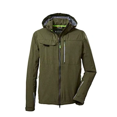 Imagen de killtec Men&#039;s Chaqueta funcional/chaqueta de exterior con capucha cremallera y protección contra salpicaduras KOS 36 MN JCKT, dark olive, S, 39199 000