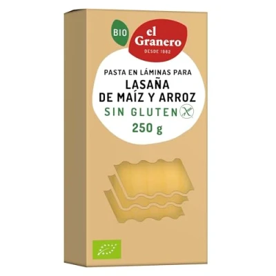 Imagen de El Granero Integral Láminas para Lasaña Sin Gluten BIO 250 g Alto Contenido en Proteínas, Vitaminas, Minerales y Fibra Aptas Veganos Celíacos