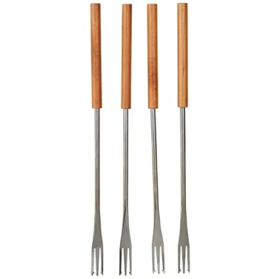 Imagen de Kuhn Rikon Tenedores para Fondue de Queso y Carne Cerezo, 4 Piezas, Madera, Plata/marrón, 25.5 x 1.5 cm
