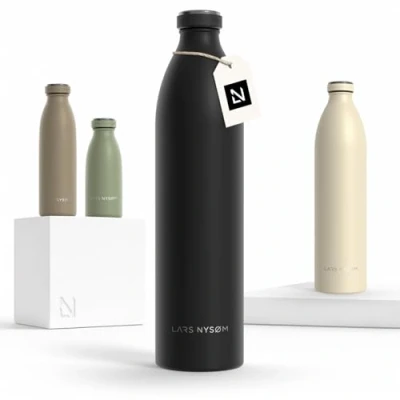 Imagen de Lars NYSØM Botella de Acero Inoxidable aislada 1,5l Agua 1,5 litro a Prueba Fugas para Deportes, Bicicleta, Perro, (Carbon Black, XL 1500ml)