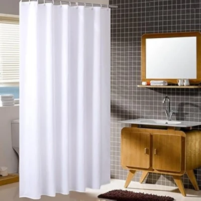 Imagen de Homehold Cortina de ducha poliéster impermeable con ganchos, 240 cm ancho por 200 alto, color blanco