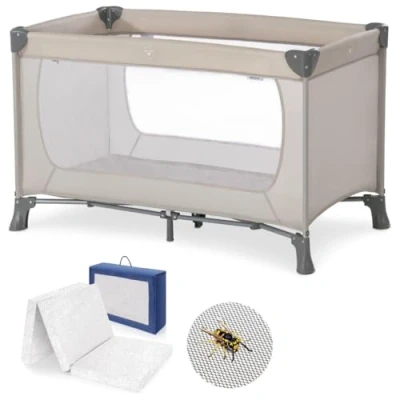 Imagen de hauck Dream n Play Set de Cuna Viaje Bebe con Colchon y Mosquitera, Parque Infantil Colchon, Plegable Bolsa Transporte, Beige