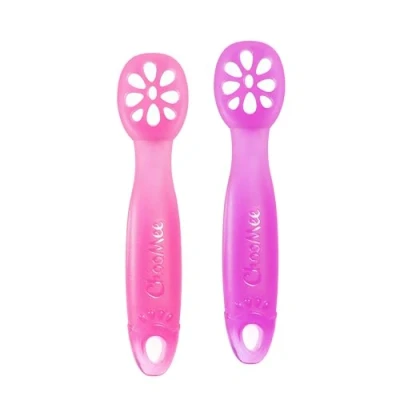 Imagen de ChooMee FlexiDip Baby Starter Spoon Platinum Silicone First Stage Teething Friendly Learning Utensil 2 CT Pink Purple