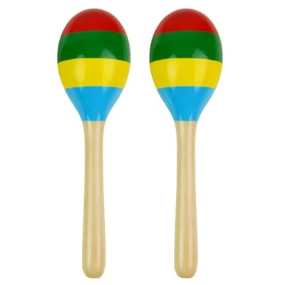 Imagen de A Star Par de maracas multicolores madera Sonajero agitador 22 cm, Instrumento ritmo percusión