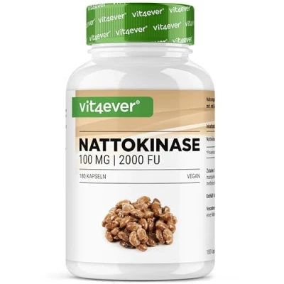Imagen de Nattoquinasa 180 cápsulas de 100 mg cada una (20.000 FU/g) Suministro para 6 meses Probado en laboratorio Altamente dosificado Vegano Hecho soja Sin OMG aditivos indeseables