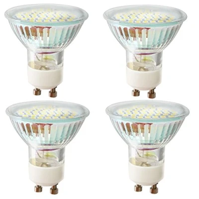 Imagen de 4 bombillas LED GU10, 2,5 W, blanco cálido (3000 K), equivalente a 30 ángulo de haz 120, GU10 con 48 ledes, 270 lúmenes