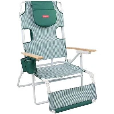 Imagen de Flamingueo Silla Playa, Agujero Acolchado Cabeza y Brazos, Reclinable 5 Posiciones, Reposapiés Reposabrazos Confort, Asas Mochila Fácil Transporte, 83,2 x 66,7 97 cm