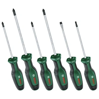 Imagen de Bosch Juego de destornilladores, 6 piezas (6 destornilladores alto rendimiento para bricolaje; acero S2; empuñadura suave; punta magnética) Amazon Edición
