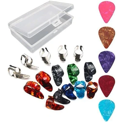 Imagen de pua de Guitarra dedo，acero inoxidable Púa guitarra，Púas para Pulgar，para Eléctrica/Acústica/Bajo/Ukelele Aleatorio(20pcs)