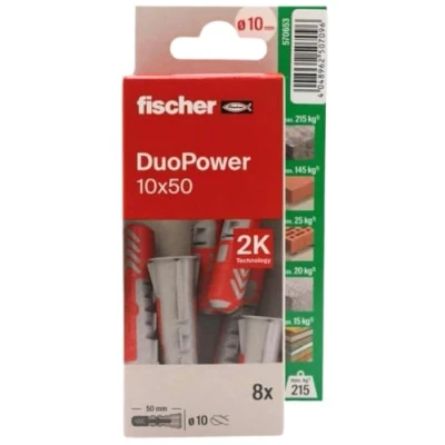 Imagen de fischer Duopower 10x50 8U, Tacos para pared multimaterial, sirven Colgar Bicicletas, Cuadros, Armarios, Soportes de Televisión, Estanterías, Muebles.