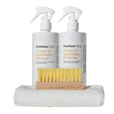 Imagen de Kit de cuidado textil Furniture Clinic Incluye: 500 ml limpiador, protector, paño microfibra y cepillo limpiar para ropa, alfombras tapicerías Funciona en todo tipo tejidos