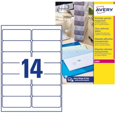 Imagen de Avery España L7563 25 etiquetas adhesivas transparentes, 99.1x38.1mm, Resistentes al agua, Caja de 120