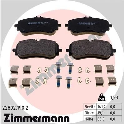 Imagen de ZIMMERMANN 22802.190.2 Juego de pastillas freno VOLKSWAGEN: Crafter Furgón, Camión plataforma/Chasis, Amarok Pick up, MAN: TGE Furgón