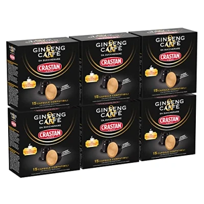 Imagen de CRASTAN 1870, 90 Cápsulas, 6 Cajas de 15 Cápsulas Bebida Ginseng y Café, Compatibles con Nespresso Azúcar al Gusto, Sin Gluten, 100% Made in Italy