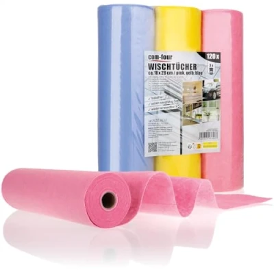 Imagen de com four® Toallas para el hogar 120x en Rollo 3 Colores Paños de Limpieza Extremadamente absorbentes y duraderos Hechos Viscosa Toallitas Multiusos Reutilizables (18x28 120 Piezas Rollo)