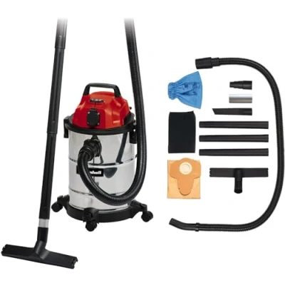 Imagen de Einhell TC VC 1820 SA Aspiradora en seco y húmedo (1250 W, depósito de Acero Inoxidable 20 L, Conector soplado, Soporte para Accesorios, Enchufe automático, Incluye Manguera aspiración,