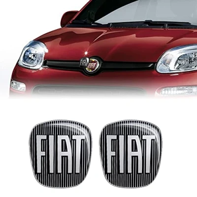 Imagen de Fiat 14186F 2Pz Adhesivo 3D Reemplazo Logo Negro para Panda Después de 2012, Frontal y Trasero