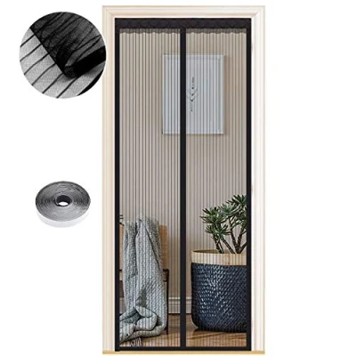 Imagen de Mosquitera Puerta Magnetica 90 x 190 cm, Varios Tallas, Cortina Exterior, Cierre automático, No Requiere Herramientas, Fácil de Instalar, Rayas Negras