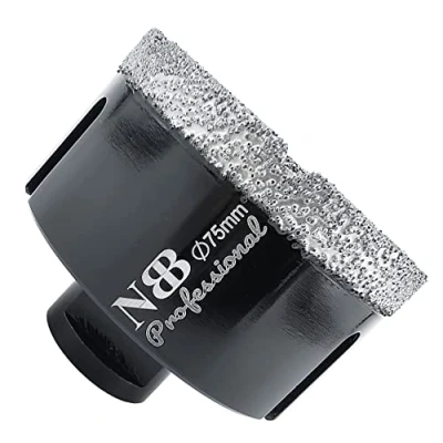 Imagen de NBB Broca de diamante soldada al vacío con M14, para taladrar en seco y húmedo profesionalmente porcelana dura, cerámica, baldosas, granito, mármol, rápida, Amoladora Angular (Dia.75mm)