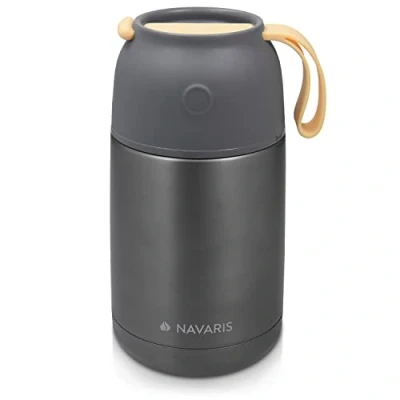 Imagen de Navaris Termo Comida y Agua Caliente 650 ML Recipiente Adulto o Infantil para Mantener Solidos Liquidos Fríos Calientes de Acero Inoxidable en Gris Oscuro