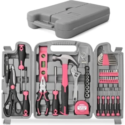 Imagen de Hi Spec Caja de Herramientas 54 Piezas Rosa. Maletin para Bricolaje, Mantenimiento, y Reparaciones Diarias del Hogar, Oficina, Taller. Regalo Kit Mujer