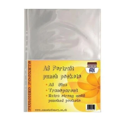 Imagen de 30 x ARK A3 plástico transparente 90 micras fuertes bolsillos perforados (vertical)