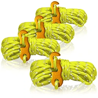 Imagen de com four® 4X Vientos, Cada 4 m para Camping, Reflectantes en Amarillo Cuerda de Tienda con Hebilla Aluminio tensión Camping Tensor
