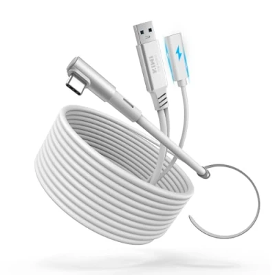 Imagen de KIWI design Cable Link con Carga 5M Compatible Meta Quest 3s 3 2/Pro/Accesorios Pico 4 y PC/SteamVR, USB 3.0 a C Super Rápida 5 Gbps, para Juego Prolongado