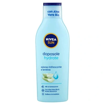 Imagen de NIVEA SUN Leche aftersun Hydrate 200 ml, crema con aloe vera orgánico y ácido hialurónico, corporal hidratante de acción refrescante calmante