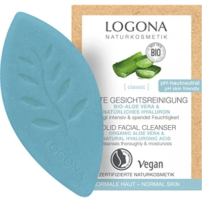 Imagen de LOGONA Naturkosmetik Limpieza facial hidratante sólida, aloe vera orgánica y ácido hialurónico natural.