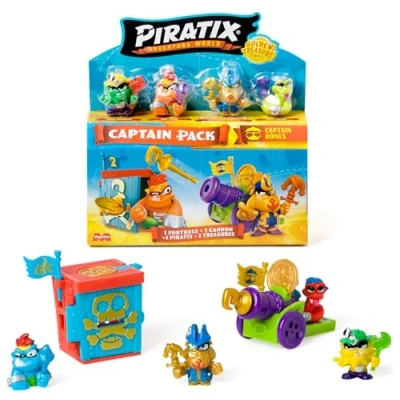 Imagen de PIRATIX Golden Treasure Series Captain Pack Bones. Incluye 4 Piratix; 1 capitán Dorado y Pirata Sorpresa, Accesorios, Fortaleza, cañón, 2 Tesoros exclusivos Banderas. 5 de 6