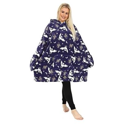 Imagen de Harry Potter Hedwig Take Me Back To Hogwarts Sudadera con capucha para mujer, manta de forro polar gran tamaño, color azul, talla única