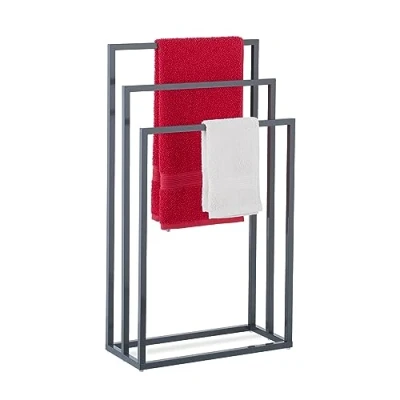 Imagen de Relaxdays Toallero de Pie Acero 3 Barras, 83 x 46 21 cm, Soporte Toallas Autónomo para Baño y Ducha, Antracita