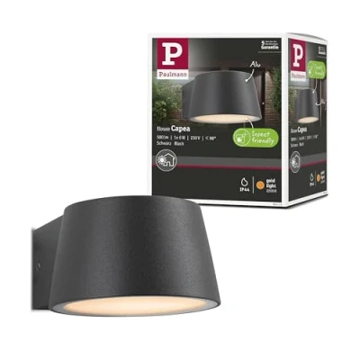 Imagen de Paulmann 94713 Aplique LED Capea respetuoso con los insectos IP44 96x128mm 2200K 6W 550lm 230V 98 negro, aluminio, luz dorada, lámpara de pared