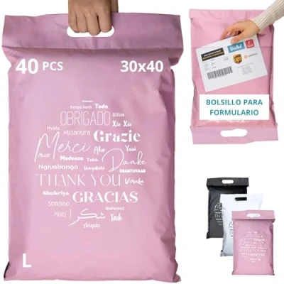 Imagen de 40 Sobres para envíos de ropa con BOLSA PORTADOCUMENTOS L 30x40cm 100% OPACO/ULTRA RESISTENTE/IMPERMEABLE Plastico Asa Bolsas Envio Paquetes Cajas Envios