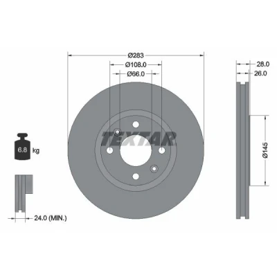 Imagen de TEXTAR PRO 92078703 Disco de freno 283 26 04/06 108 ventilación externa revestido sin perno sujeción rueda, buje rueda PEUGEOT: 406 Coupé