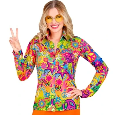 Imagen de WIDMANN MILANO PARTY FASHION 60s blusa para damas, Hippie, Reggae, Flower Power, Disco Fever, Schlagermove
