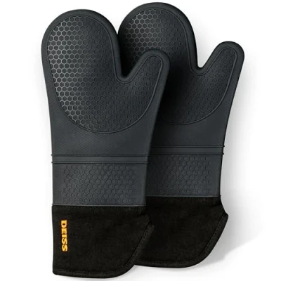 Imagen de DEISS Pro Conjunto de Guantes Silicona para hornodeiss Resistentes al Calor y a Las Manchas, Barbacoa con Forro algodón Suave, Impermeables, cocinagruesos