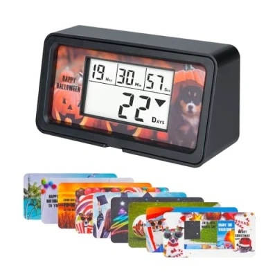 Imagen de NInE ROnG Retroiluminación Digital 9.999 Días Temporizador Cuenta Atrás Gran Pantalla LCD para Jubilación Boda Vacaciones Navidad Evento Aula Crucero (BK)