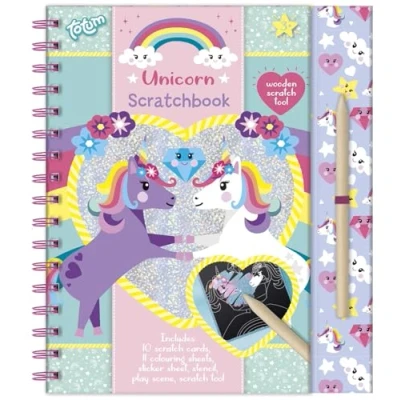 Imagen de Totum Libro Tarjetas para rascar Unicornio, 10 imágenes Colorear, Hoja de Pegatinas, rotulador, Plantilla y Escenario cartón Pegar (TM Essentials 071605)