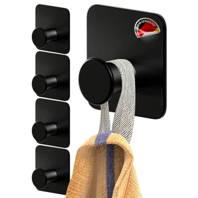 Imagen de 4smile colgador toalla baño sin taladro 5 piezas ganchos adhesivos para pared diseño moderno colgadores resistentes negros perchas adhesivas fuertes