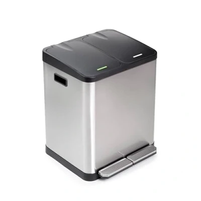 Imagen de EMUCA Contenedor de reciclaje, Cubo basura exterior,2 compartimentos 15L, cierre suave, Acero Inoxidable