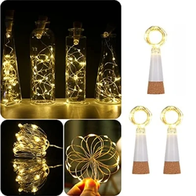 Imagen de KOBWA LED luz de Botella, Bricolaje Cobre Alambre Cadena Estrellado USB con Recargable para Boda, Halloween, Navidad, Partido Decoración 59In 15 Leds(Paquete 3 / Blanco cálido)
